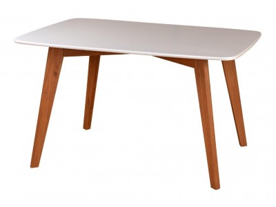 Mesa retangular de madeira e mdf 135 x 80 cm cor branco laca com freijó | Coleção Scandian 